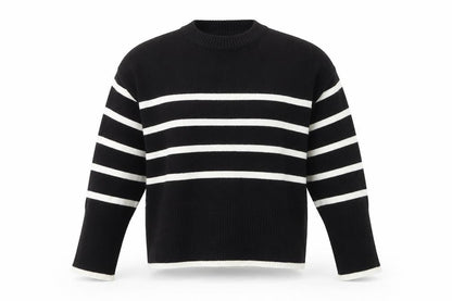Bershka Womens Black Striped Knit Crew Neck Pullover Jumper Size S