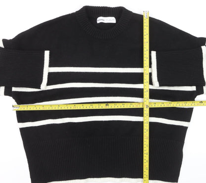 Bershka Womens Black Striped Knit Crew Neck Pullover Jumper Size S