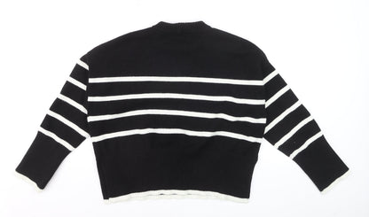 Bershka Womens Black Striped Knit Crew Neck Pullover Jumper Size S