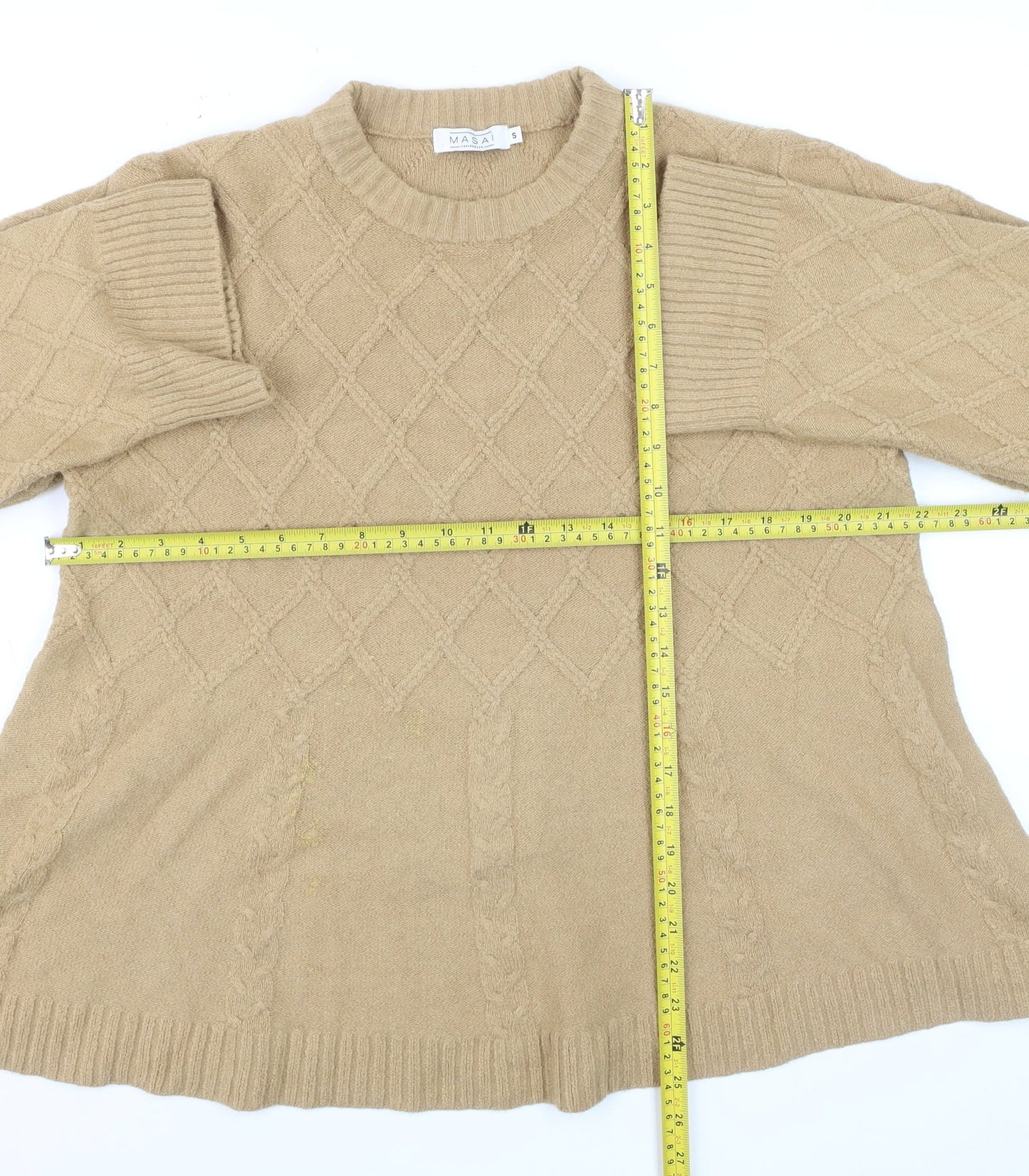 Masai Copenhagen Women Beige Cable-Knit Pullover Jumper Small