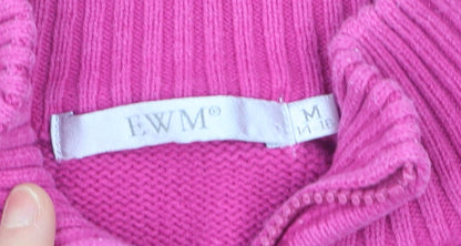 EWM Women's Pink Full Zip Cotton Mock Neck Jumper Size M