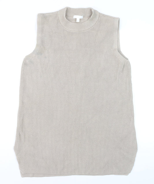 H&M Women Beige Sleeveless Chunky Knit Vest Jumper Size 14