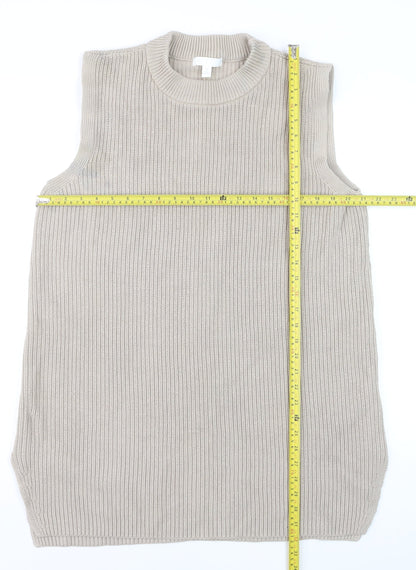 H&M Women Beige Sleeveless Chunky Knit Vest Jumper Size 14