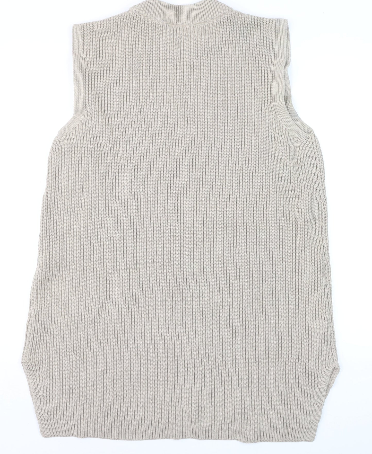 H&M Women Beige Sleeveless Chunky Knit Vest Jumper Size 14