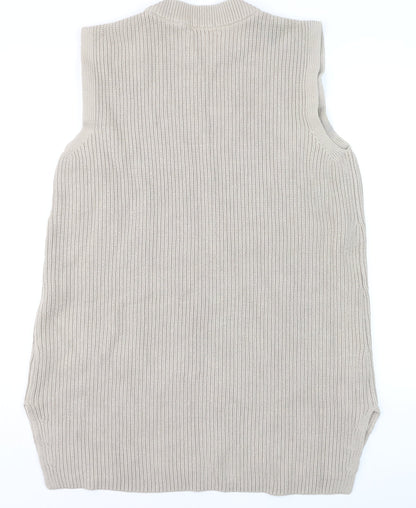 H&M Women Beige Sleeveless Chunky Knit Vest Jumper Size 14