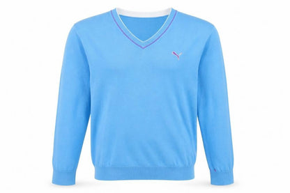 Puma Men's Blue V-Neck Cotton Pullover Jumper Size M