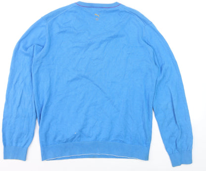 Puma Men's Blue V-Neck Cotton Pullover Jumper Size M