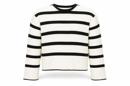 Front view of Vero Moda unisex white black striped knit jumper m