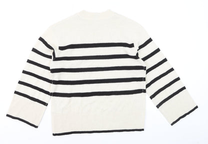 DIVIDED Men’s Ivory Black Striped Crew Neck Acrylic Jumper XS