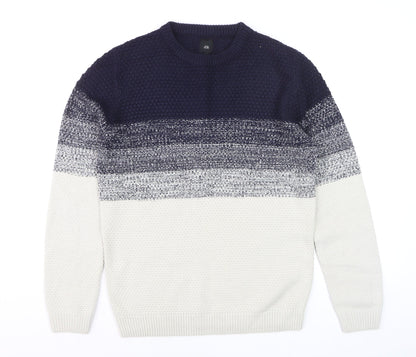 River Island Men's Blue Striped Knit Jumper Size S Crew Neck