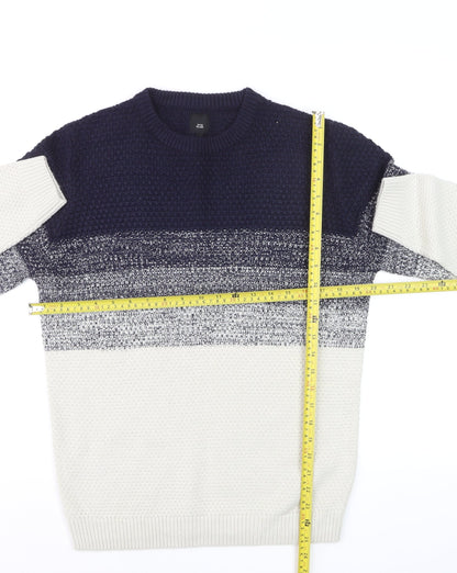 River Island Men's Blue Striped Knit Jumper Size S Crew Neck
