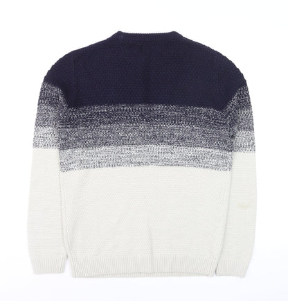 River Island Men's Blue Striped Knit Jumper Size S Crew Neck