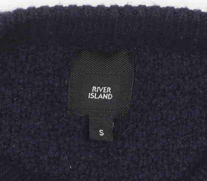 River Island Men's Blue Striped Knit Jumper Size S Crew Neck