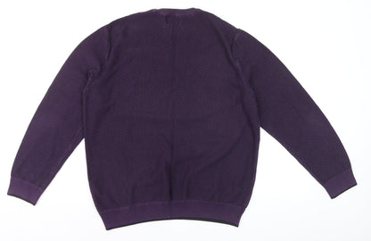 Marks and Spencer Men's Purple Tailored Fit Cotton Knit Jumper Size L