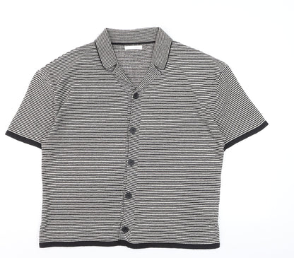 Zara Men’s Black Striped Knit Short Sleeve Polo Shirt Size M