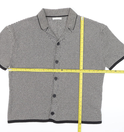 Zara Men’s Black Striped Knit Short Sleeve Polo Shirt Size M