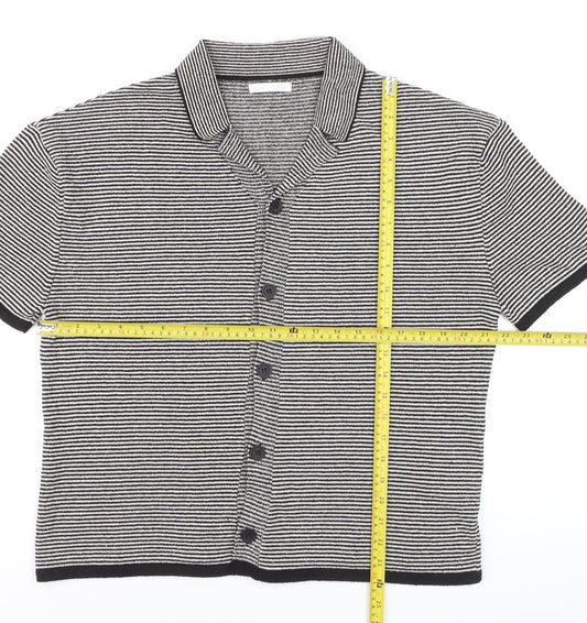Zara Men’s Black Striped Knit Short Sleeve Polo Shirt Size M