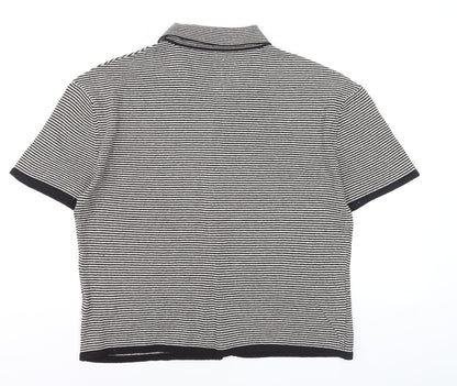 Zara Men’s Black Striped Knit Short Sleeve Polo Shirt Size M