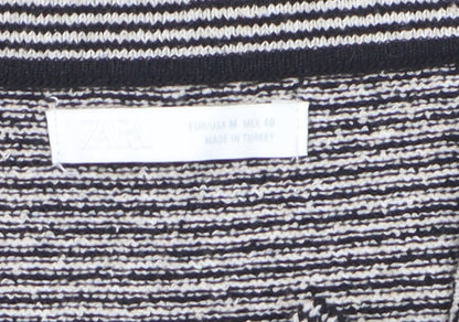 Zara Men’s Black Striped Knit Short Sleeve Polo Shirt Size M