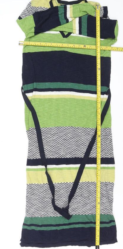Next Women’s Green Striped Jumper Dress Size 10 Knit V-Neck Belted