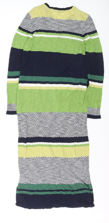 Next Women’s Green Striped Jumper Dress Size 10 Knit V-Neck Belted