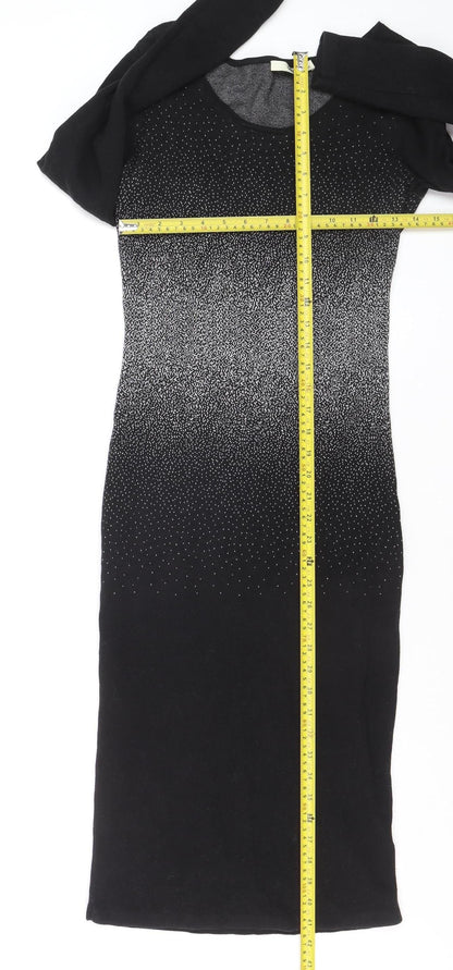 Oasis Women Black Bodycon Knit Sequin Dress Size M