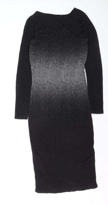 Oasis Women Black Bodycon Knit Sequin Dress Size M