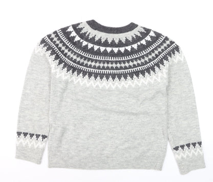 ONLY Men’s Grey Fair Isle Wool Jumper Size M Crew Neck Winter Knit