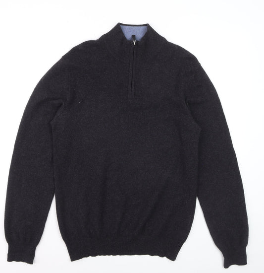 John Lewis Men's Black Cashmere 1/2 Zip High Neck Jumper M