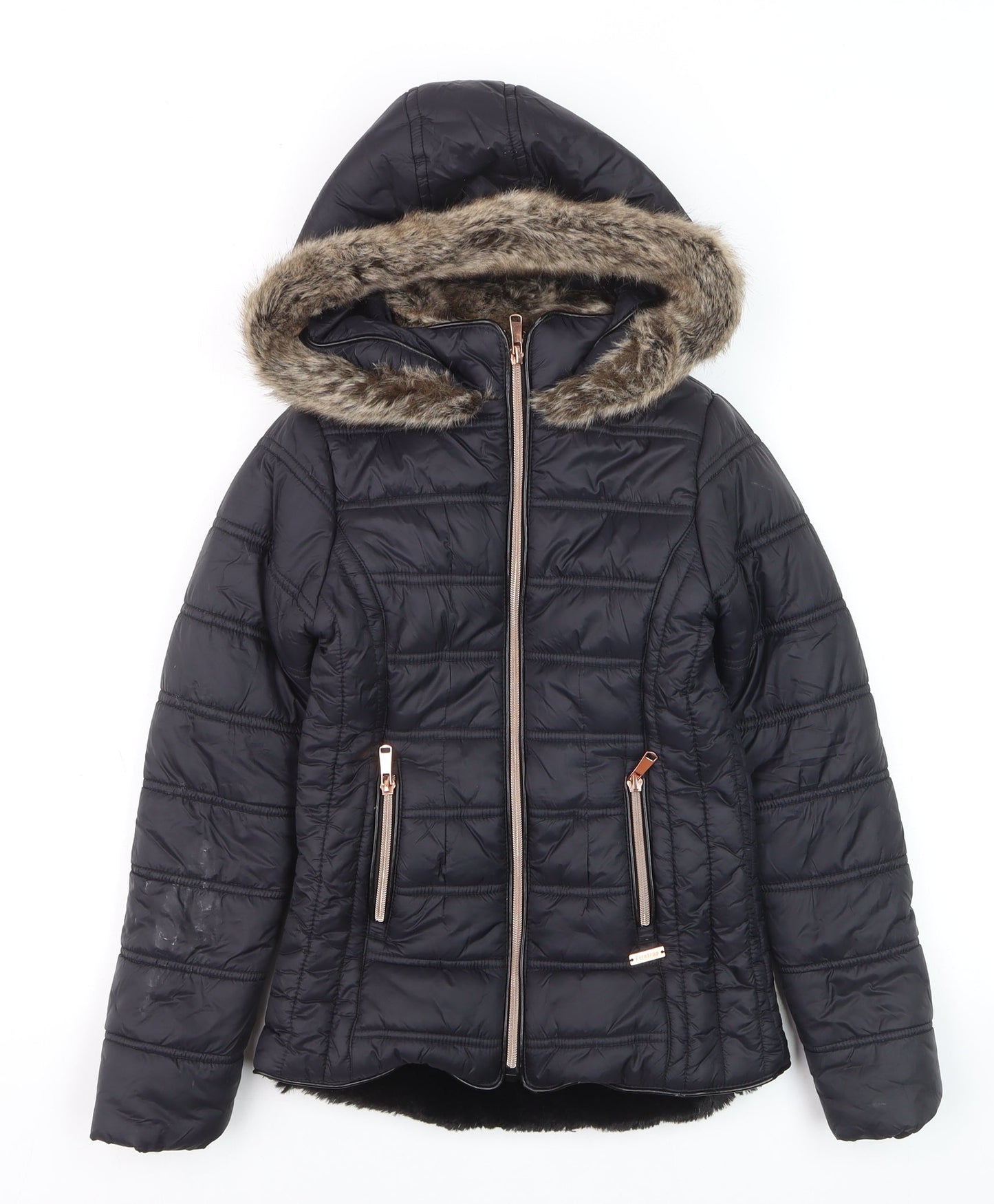 Firetrap Girls Black Faux Fur Hooded Puffer Jacket 9-10 Years