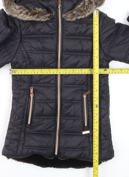 Firetrap Girls Black Faux Fur Hooded Puffer Jacket 9-10 Years