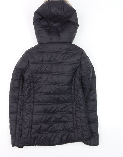 Firetrap Girls Black Faux Fur Hooded Puffer Jacket 9-10 Years