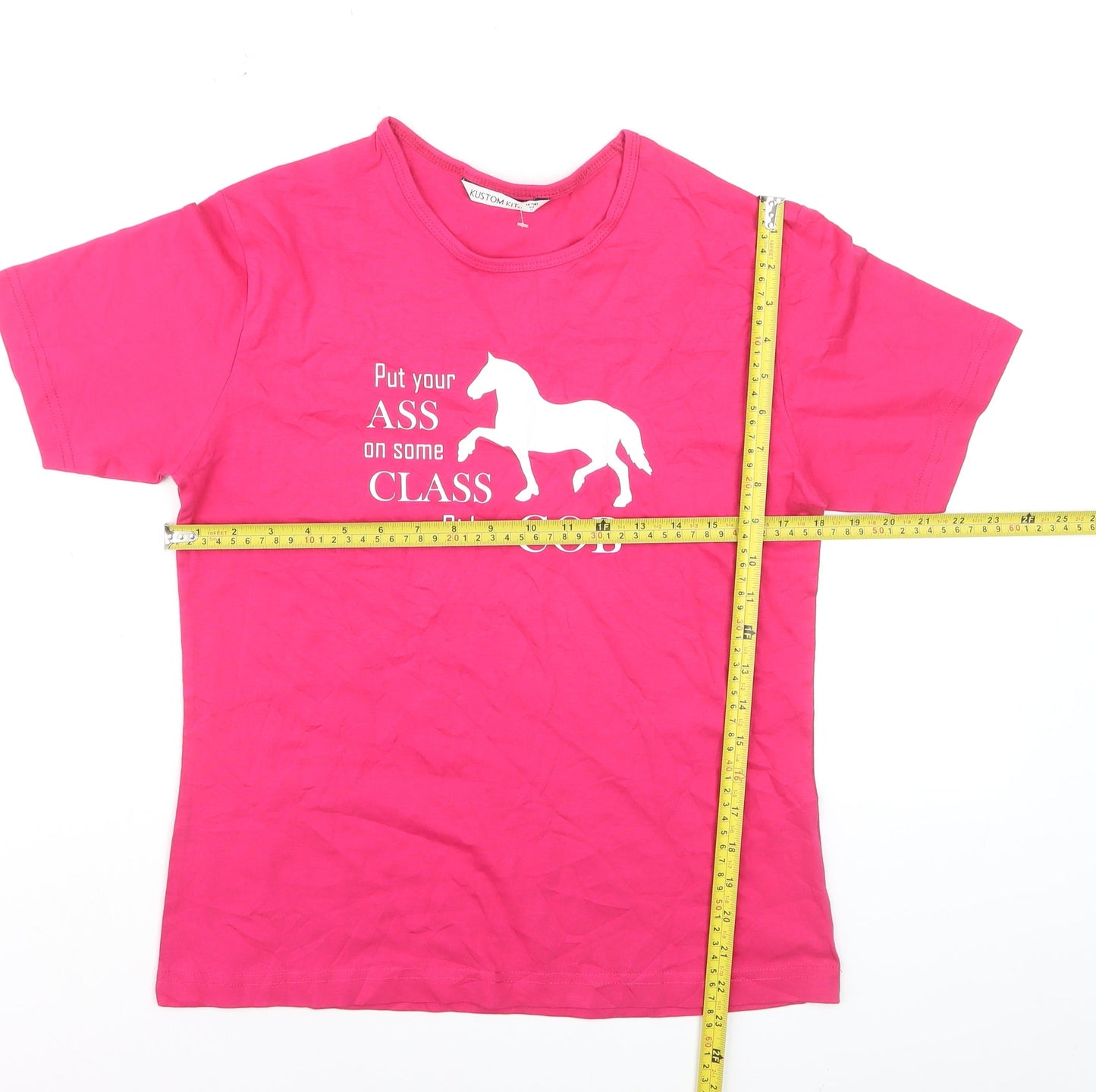 Kustom Kit Women's Pink Horse Print Cotton T-Shirt UK 10
