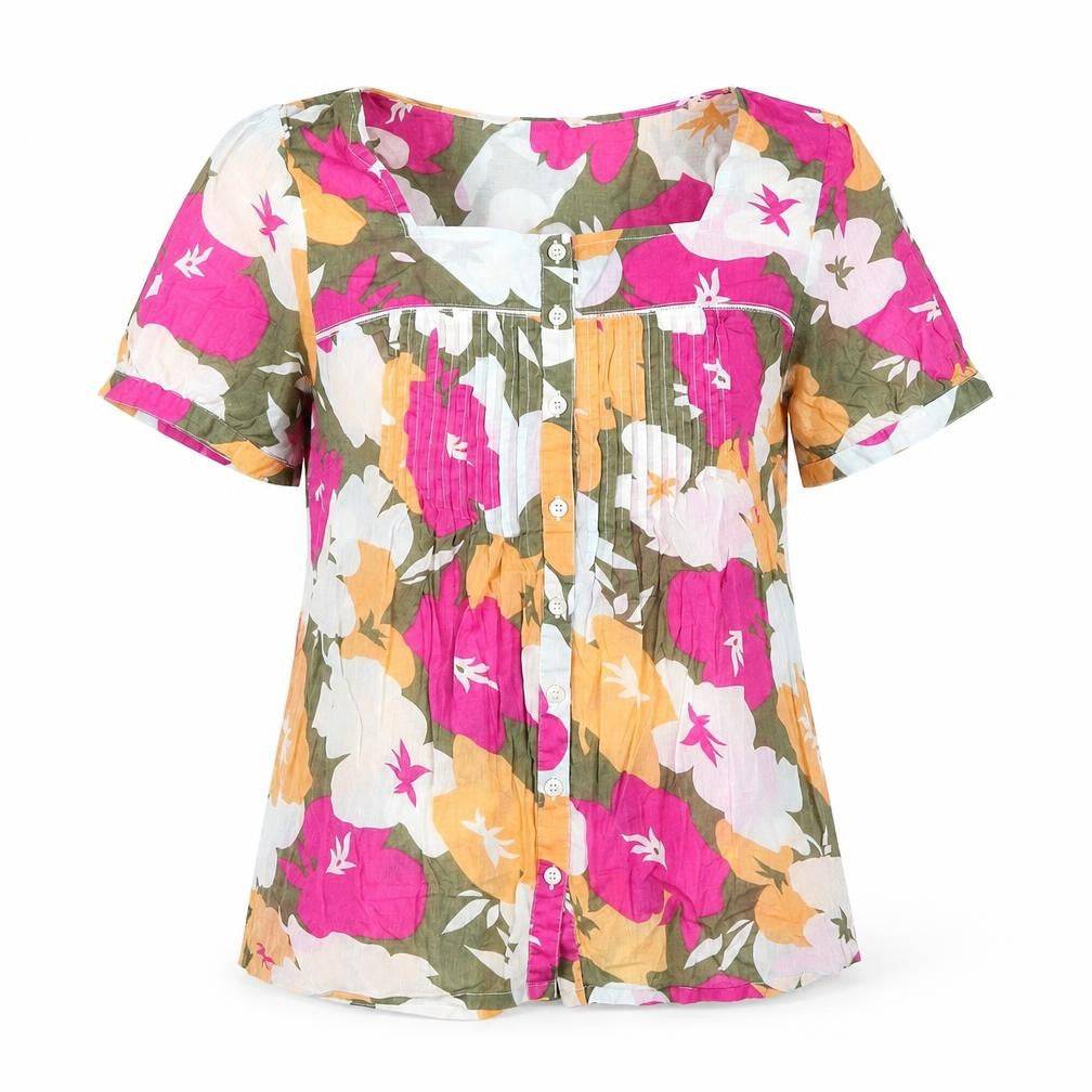 Cotton Traders Women's Multicoloured Floral Blouse Size 12 Short Sleeve