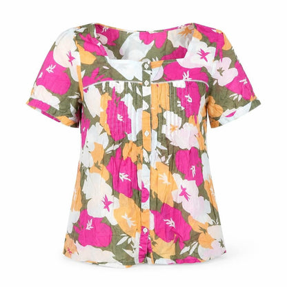Cotton Traders Women's Multicoloured Floral Blouse Size 12 Short Sleeve