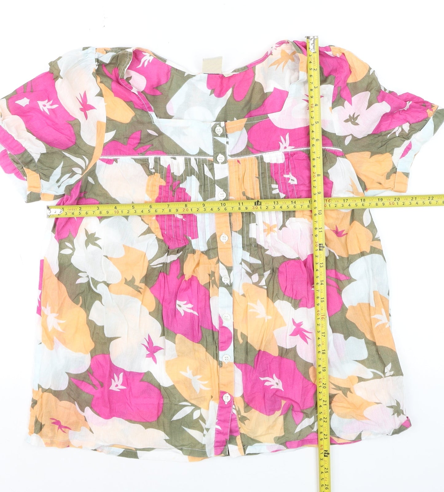 Cotton Traders Women's Multicoloured Floral Blouse Size 12 Short Sleeve