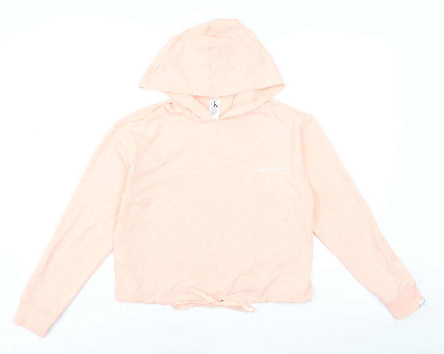 Calvin Klein Women Peach Hooded Pullover Hoodie XS Drawstring Hem