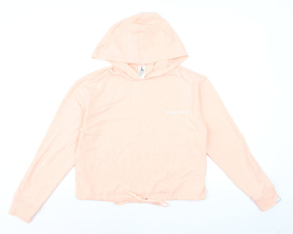 Calvin Klein Women Peach Hooded Pullover Hoodie XS Drawstring Hem