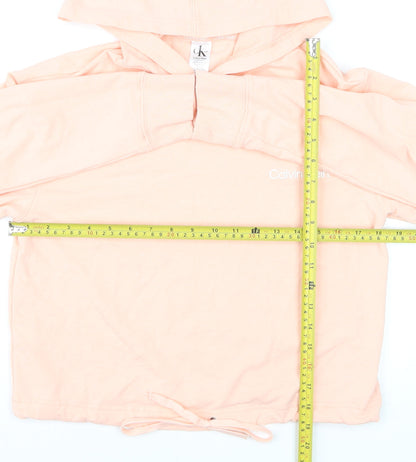 Calvin Klein Women Peach Hooded Pullover Hoodie XS Drawstring Hem