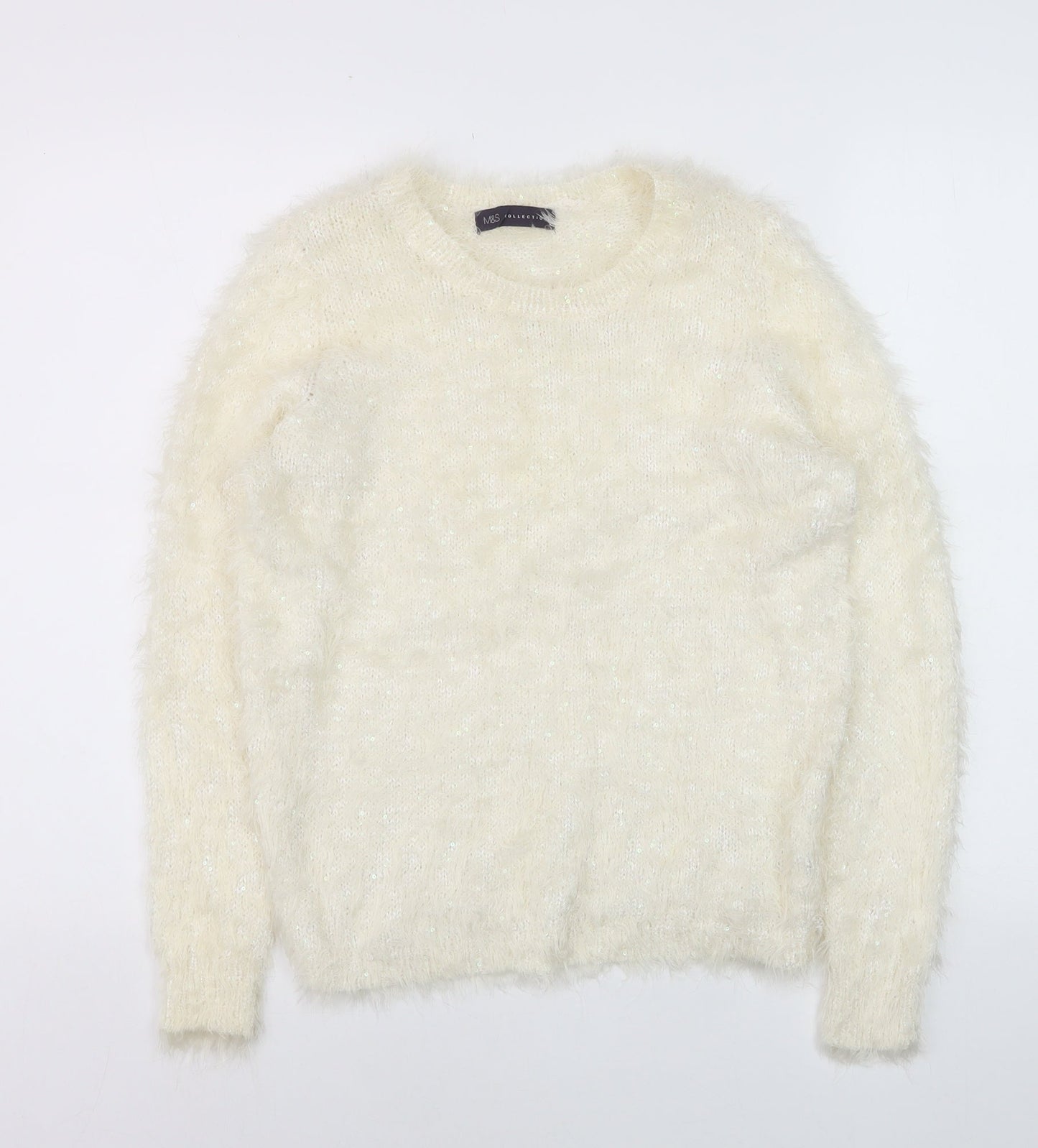 Marks and Spencer Women Ivory Fluffy Crew Neck Jumper UK 10