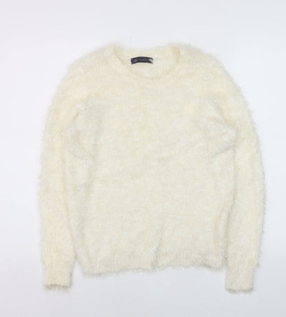 Marks and Spencer Women Ivory Fluffy Crew Neck Jumper UK 10
