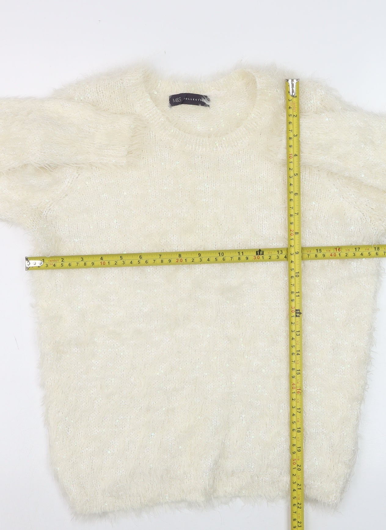 Marks and Spencer Women Ivory Fluffy Crew Neck Jumper UK 10