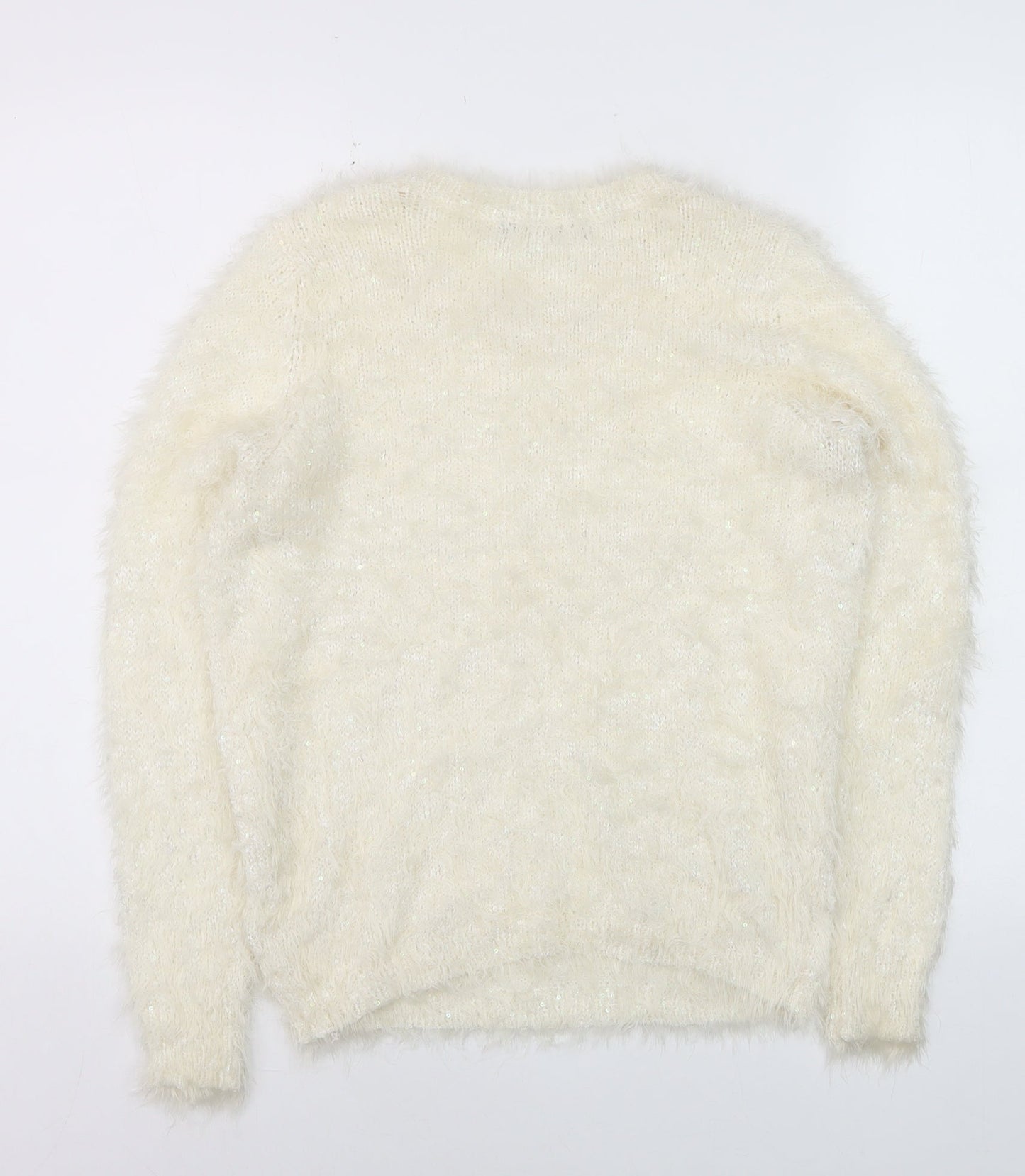 Marks and Spencer Women Ivory Fluffy Crew Neck Jumper UK 10