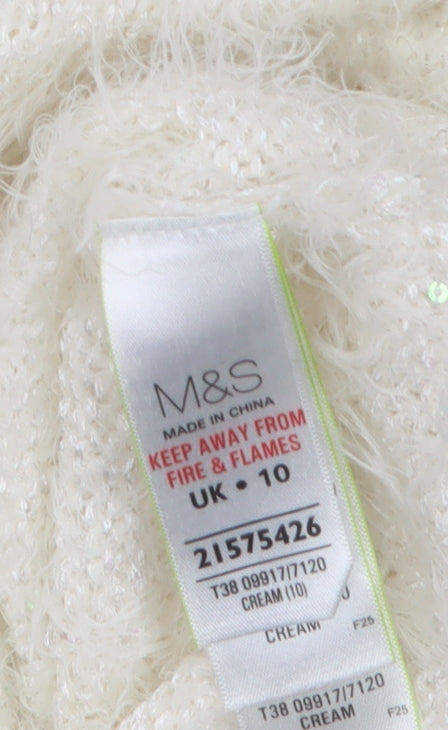 Marks and Spencer Women Ivory Fluffy Crew Neck Jumper UK 10