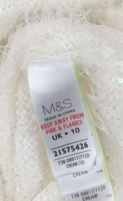 Marks and Spencer Women Ivory Fluffy Crew Neck Jumper UK 10