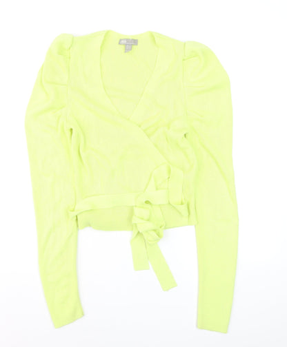 ASOS Women's Green Wrap V-Neck Slim Fit Puff Sleeve Jumper Size 6