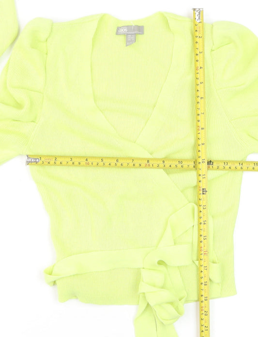 ASOS Women's Green Wrap V-Neck Slim Fit Puff Sleeve Jumper Size 6