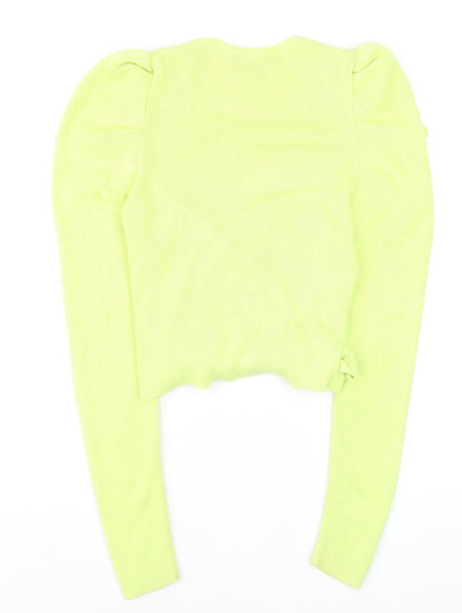 ASOS Women's Green Wrap V-Neck Slim Fit Puff Sleeve Jumper Size 6