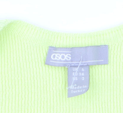 ASOS Women's Green Wrap V-Neck Slim Fit Puff Sleeve Jumper Size 6