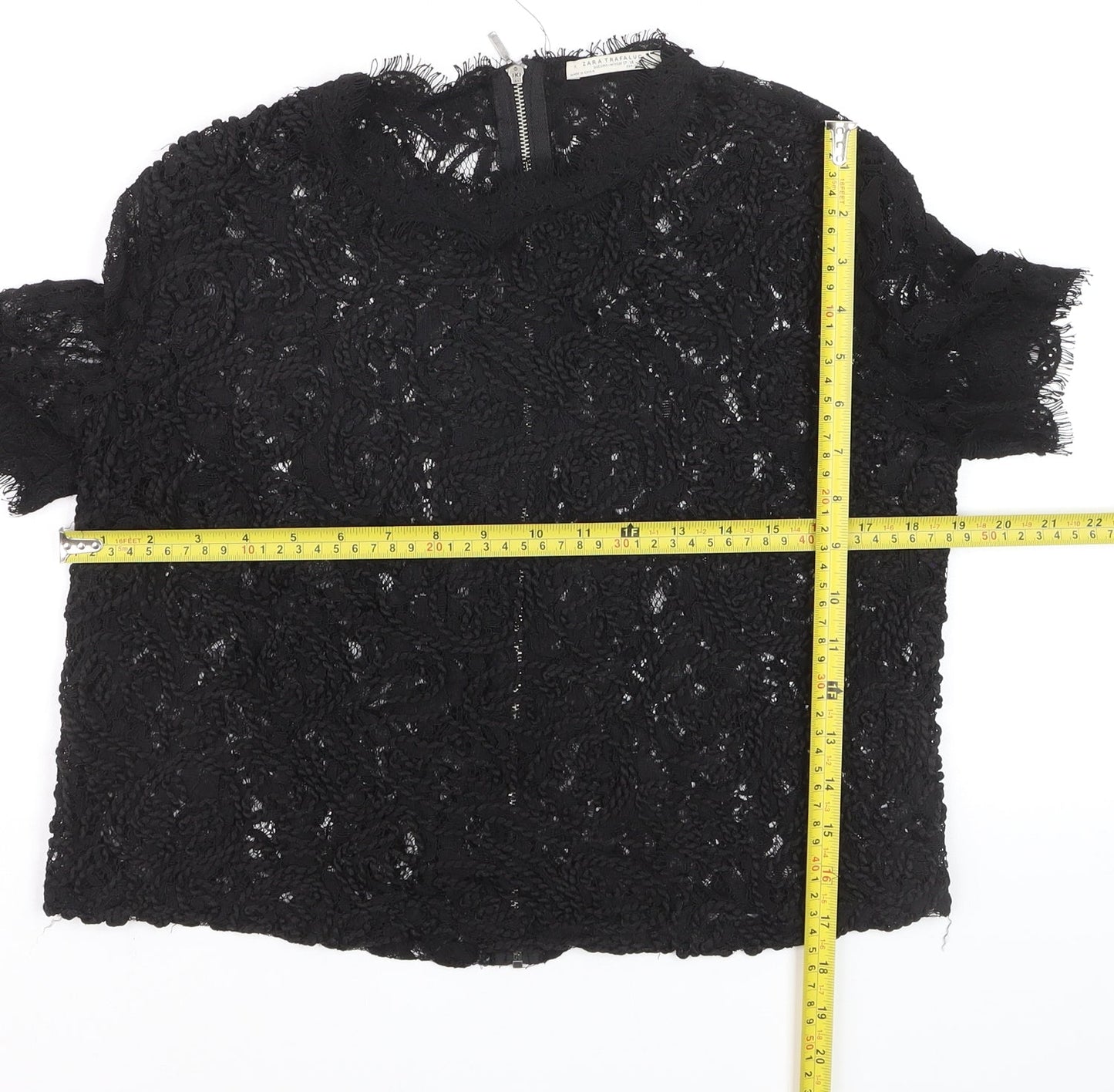 Zara Trafaluc Women's Black Lace Cropped Blouse Size M
